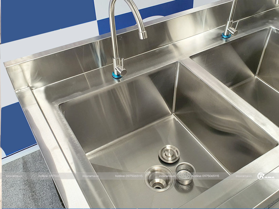 Chậu rửa công nghiệp 2 hố có lỗ xả rác