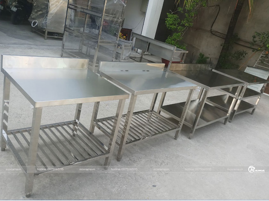 Bàn sơ chế thực phẩm 2 tầng có vách sau