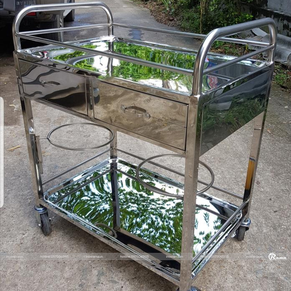 Xe tiêm 2 tầng có ngăn kéo (xe đẩy y tế)