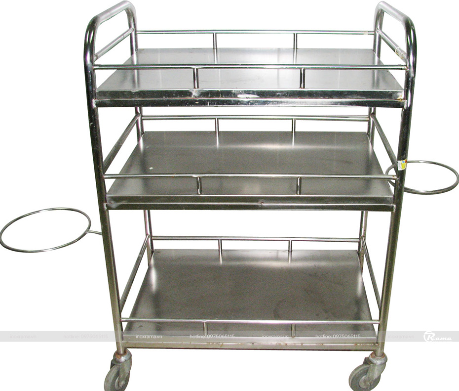 Xe tiêm 3 tầng có vành cài xô (xe đẩy y tế)