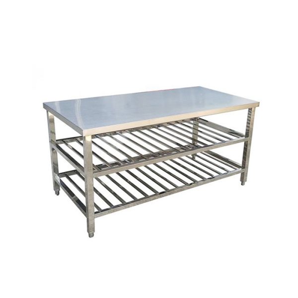 Bàn inox 3 tầng 2 giá nan dưới