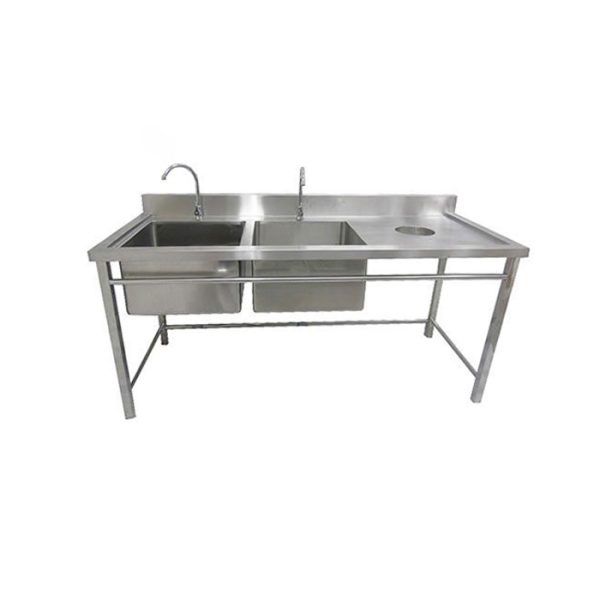 Chậu rửa công nghiệp 2 hố có lỗ xả rác