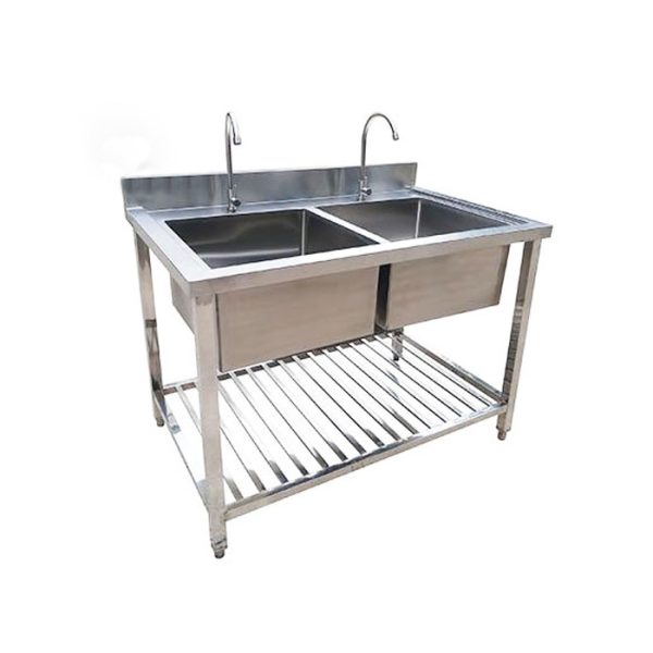 Chậu rửa đôi inox công nghiệp có kệ dưới