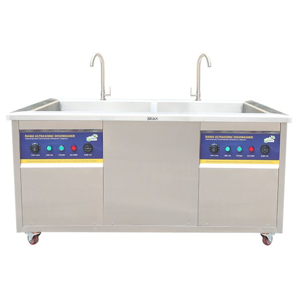 Máy rửa bát siêu âm Rama RB-1800S 2 bồn cho nhà hàng căng tin, công suất 2.4kW, dung tích 288L